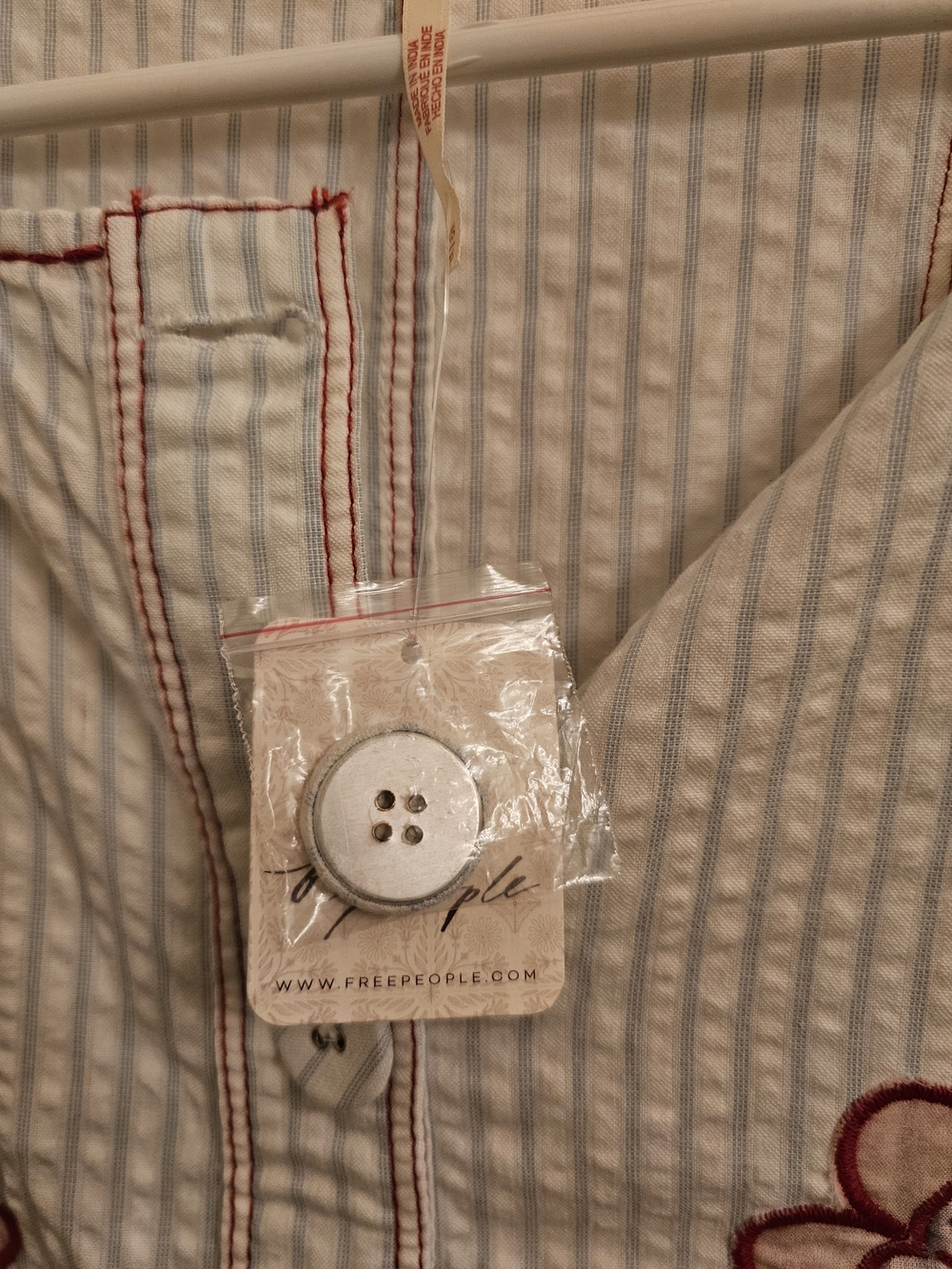 Free People White Striped Dress with Red Floral Embroidery - Picture 3 of 7